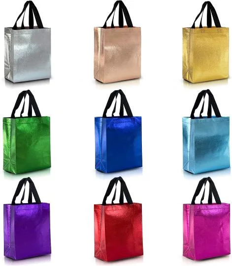 Hot Sale Shining Aluminum Laser Laminated Non Woven Holographic Fashion Reusable Party Birthday Gift Shopping Tote Bag