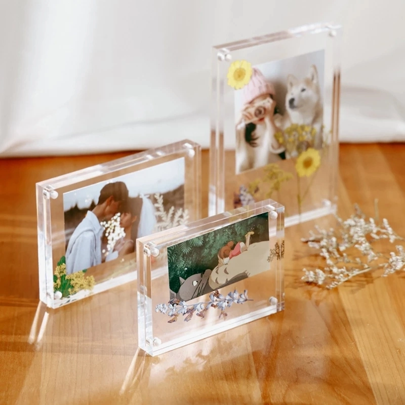 Custom Logo Transparent Acrylic Picture Photo Frame Magnetic Photocard Holder Poster Display Stand Photo Protection Office Desktop Ornament