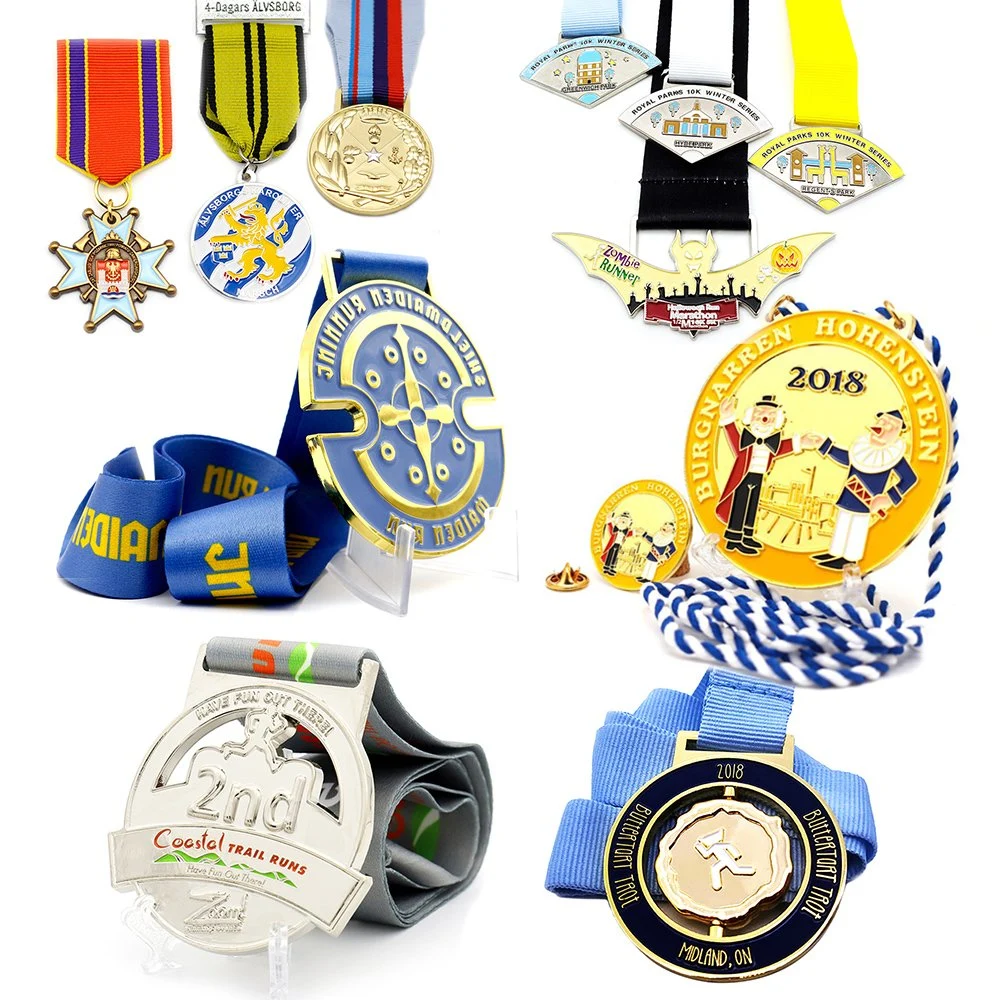 Design Trophy Ribbon Military Marathon Soccer Football Running Taekwondo Karate Sport Blank Sublimation Custom Wooden Zinc Gold Metal Beijing Medal with Ribbon