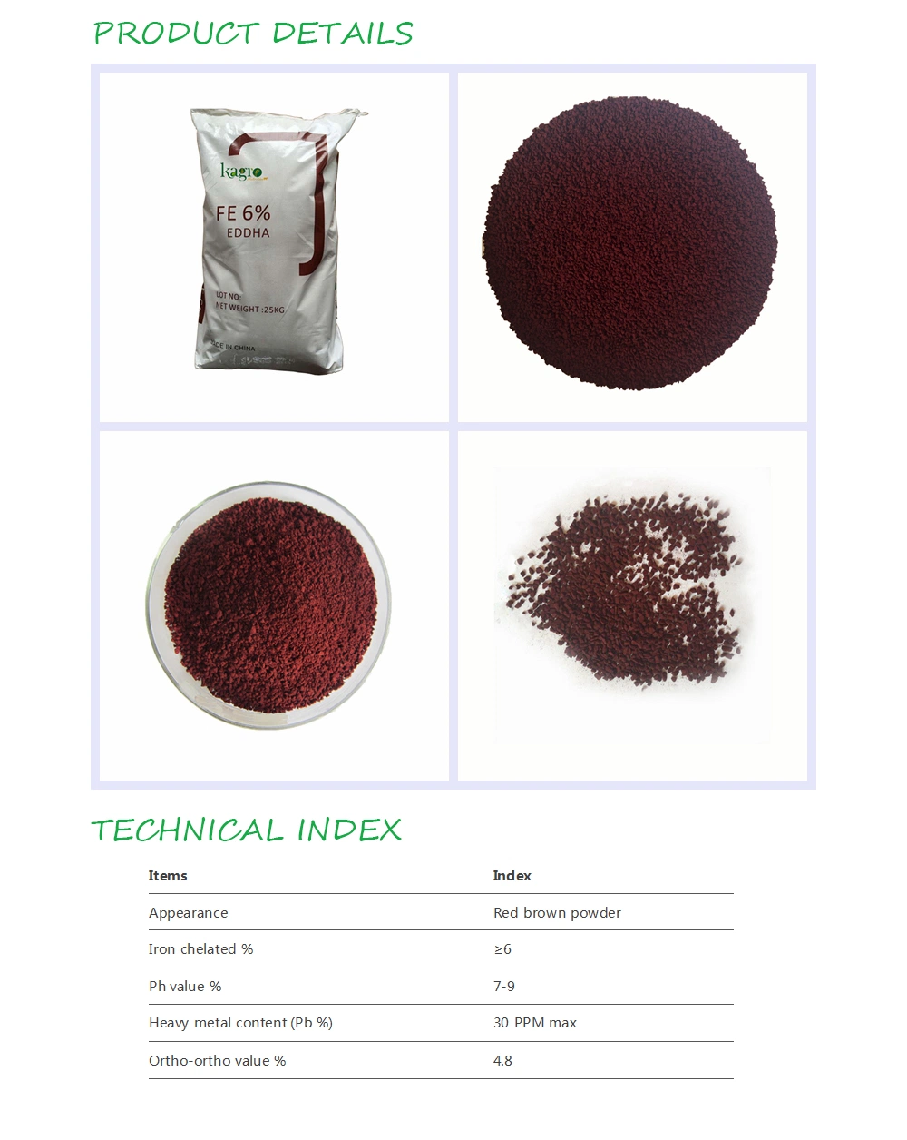 Factory Price EDDHA Fertilizer High quality/High cost performance  EDDHA-Fe 6% Powder,