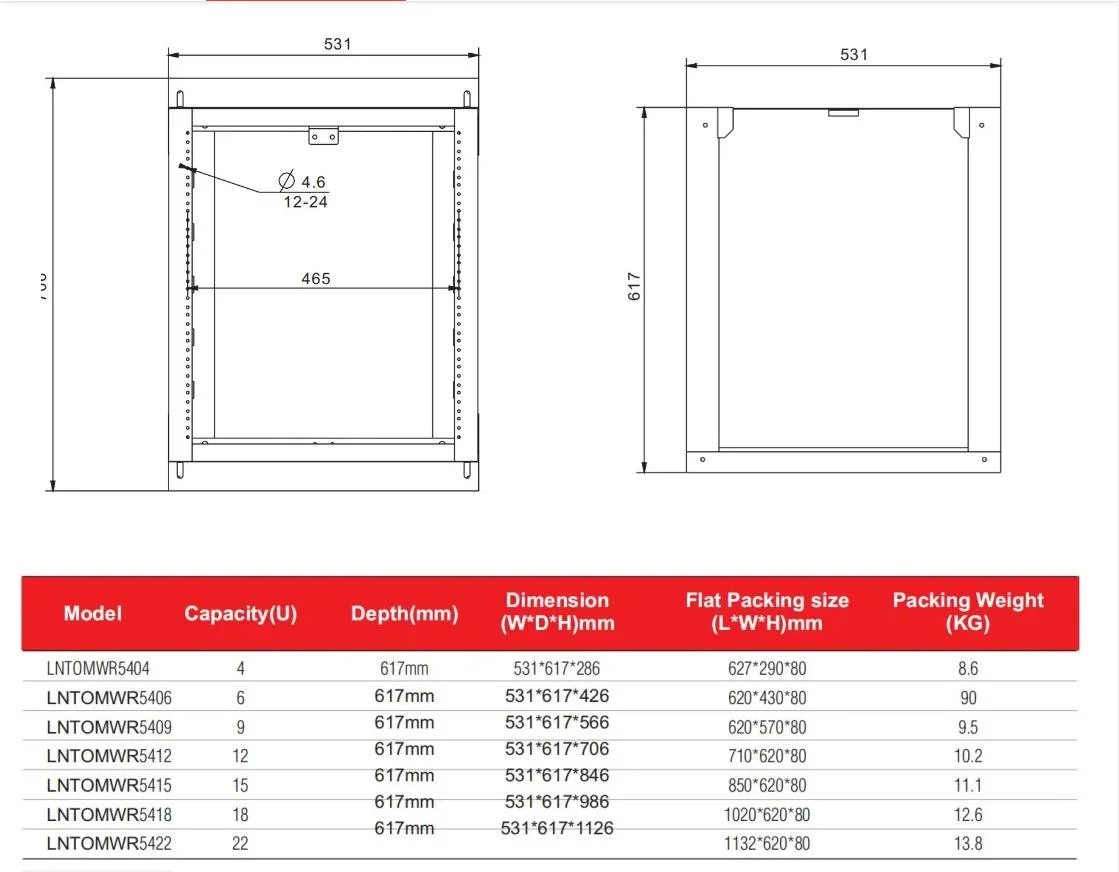 15U 700mm Tooless Depth 19'' Wall Network Rack Server Open Marco