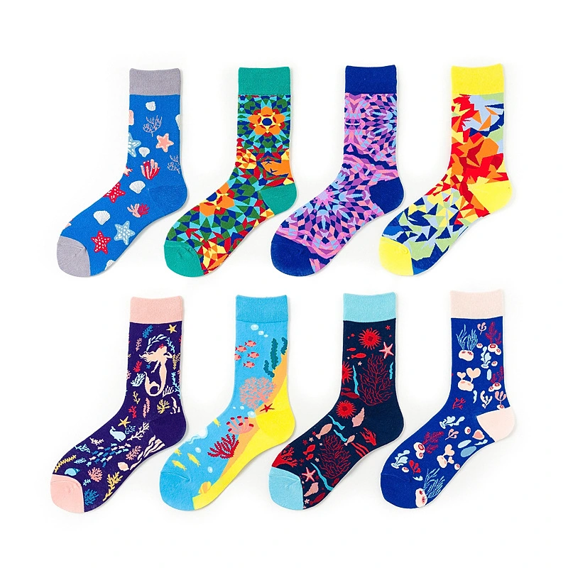 Adults Custom Sock Happy Design High Elastic Colorful Dress Breathable Sport Sock Cotton Fashion Women Men Socks