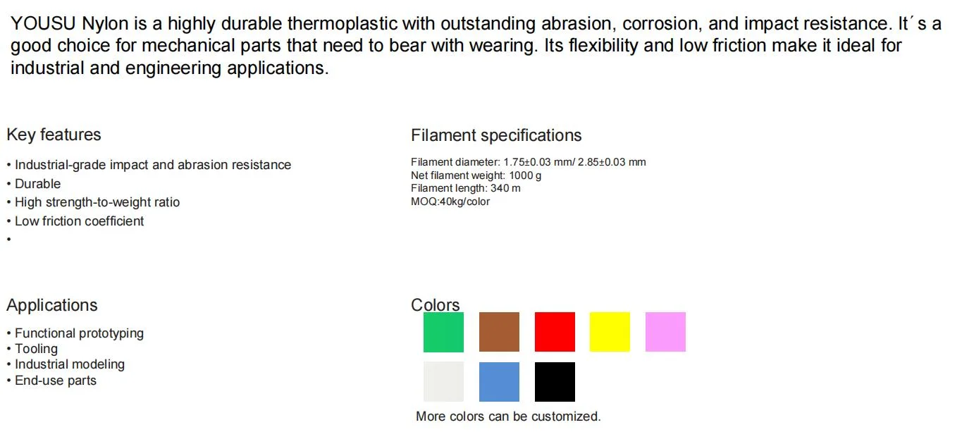 High quality/High cost performance  3D Printers Nylon Filament Technical Engineering 3D Nylon Printing Abrasion Resistant High Temperature Withstand Black Nylon Filaments