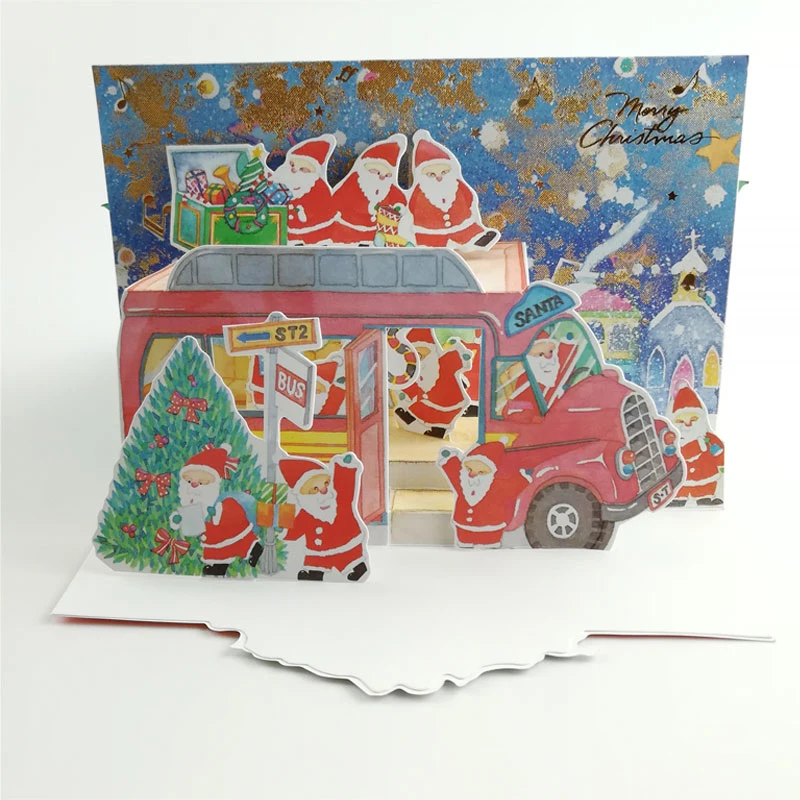 Handmade 3D Pop up Christmas Card Accept OEM Foldable Christmas Greeting Card