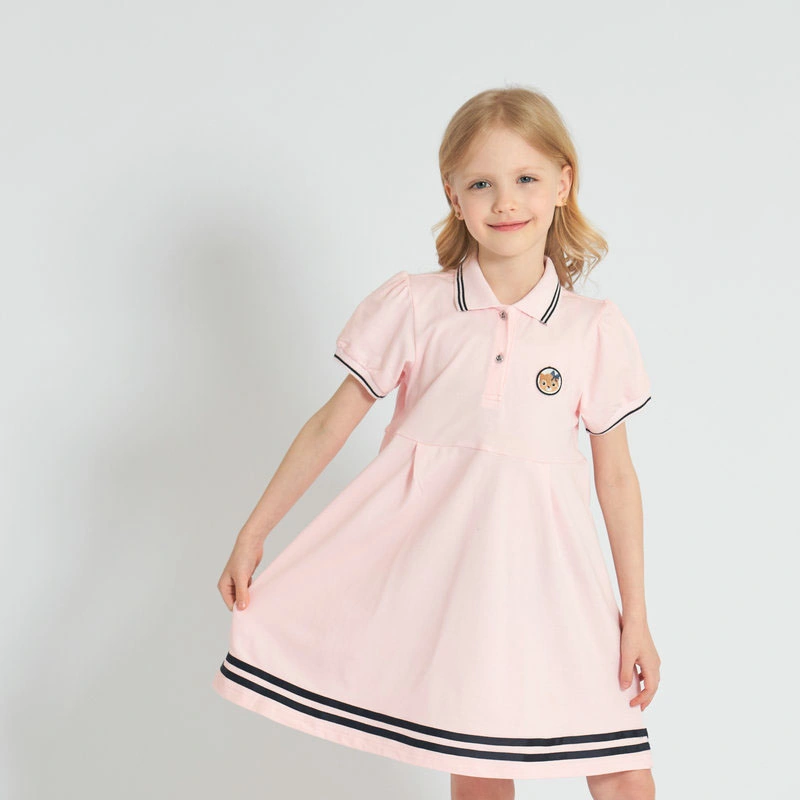 '23 Summer New Middle and Small Children Girls Casual Cute College Style Lapel Short Sleeve Polo Dress (CFTZ-014)