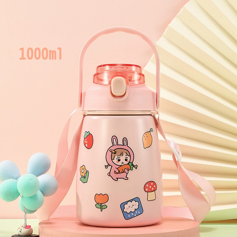 Hot Selling Children&prime; S Thermoses Portable Student 1100ml Outdoor Large Capacity Milk Tea Cute Cartoon Stainless Steel Vacuum