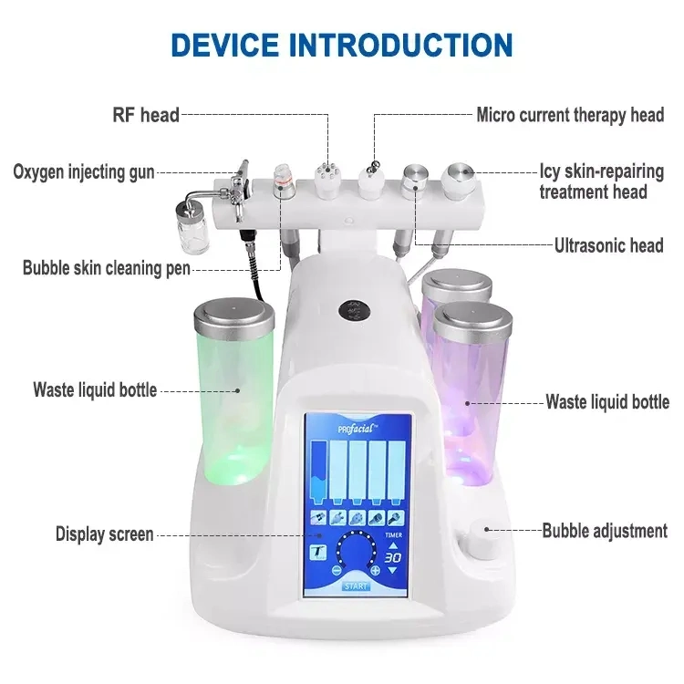 Маленький пузырь Фактическая красавица 6 ручка Уотеливающий кожа омоложение LED Устройство для глубокой очистки маской
