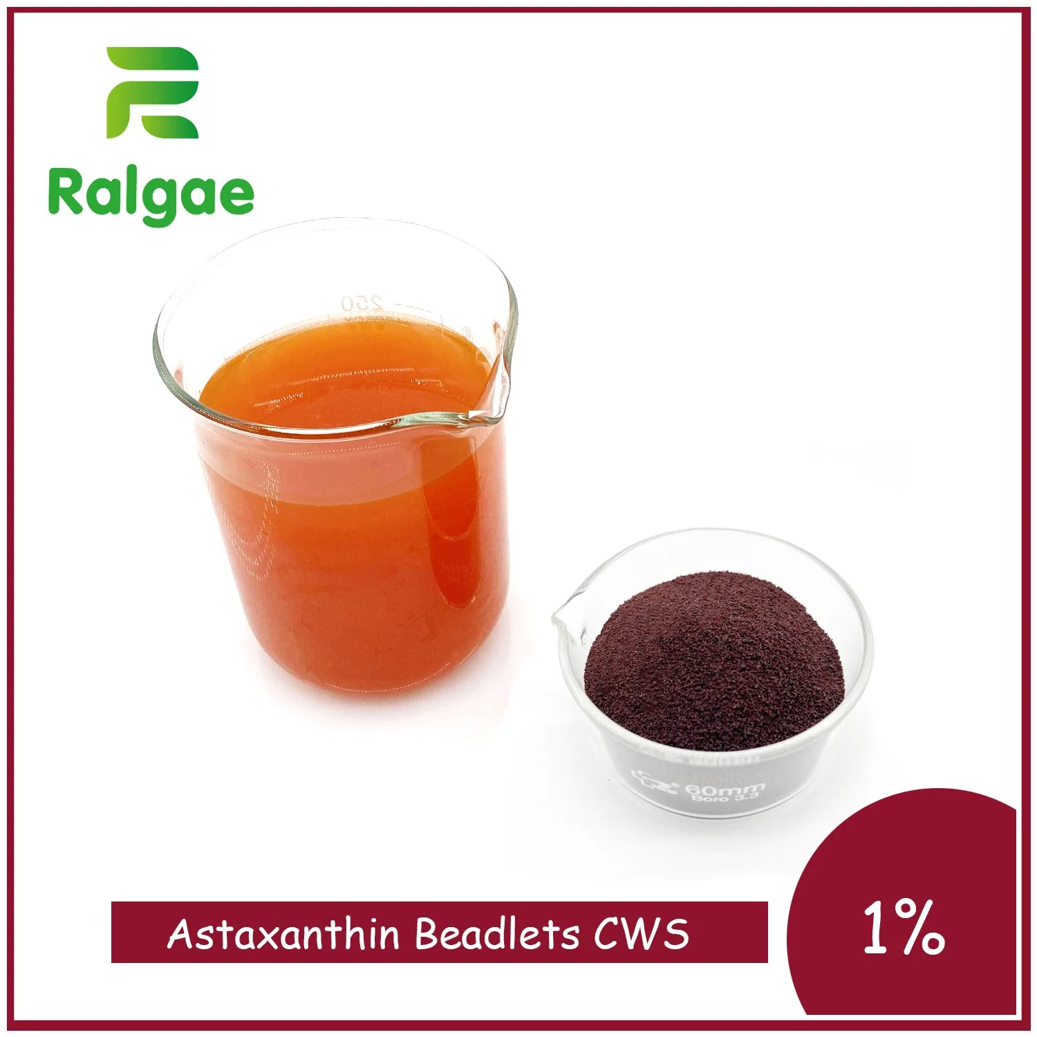 Haematococcus Astaxantina Microalgas naturais Beadlets aditivo alimentar 1%