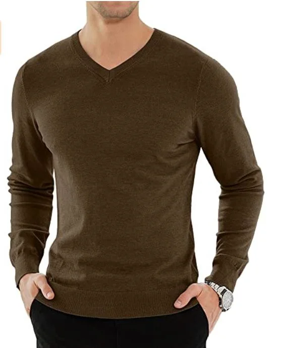 Casual Slim V Neck Pullover Long Sleeve Winter Cotton Sweaters for Men