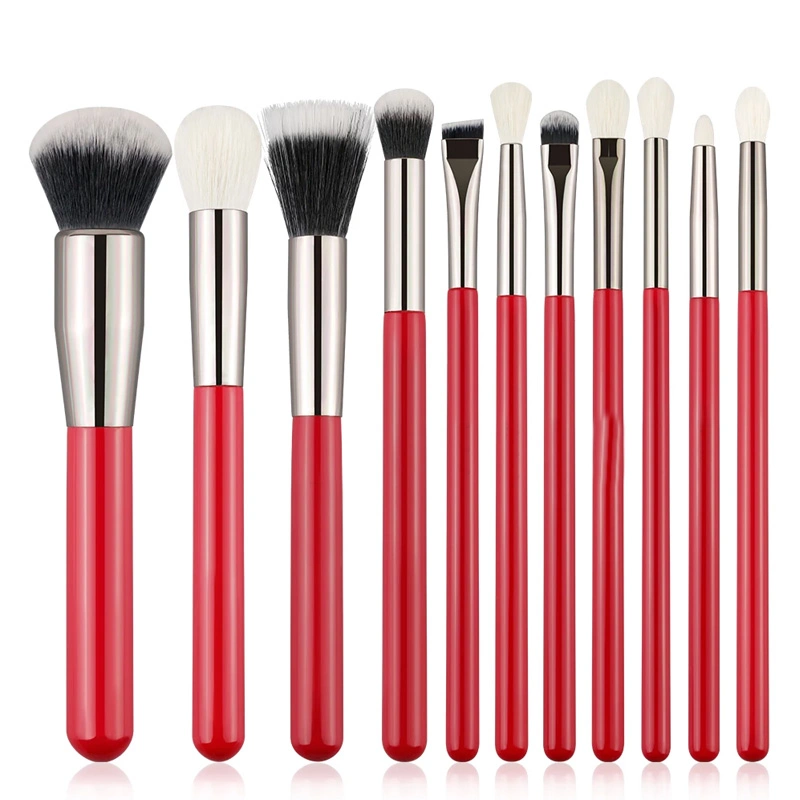 11PCS Set Red Handle High Quality Makeup Brush Set Foundation Brush Eyeshadow Brush Cosmetics Tools