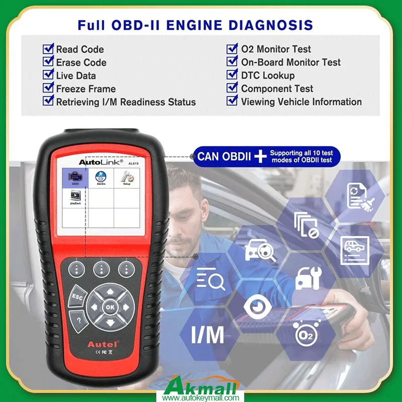 Autel Autolink Al619 Full Scanner OBD2 Lector de código de la herramienta de diagnóstico de la luz del motor de auto actualización gratuita