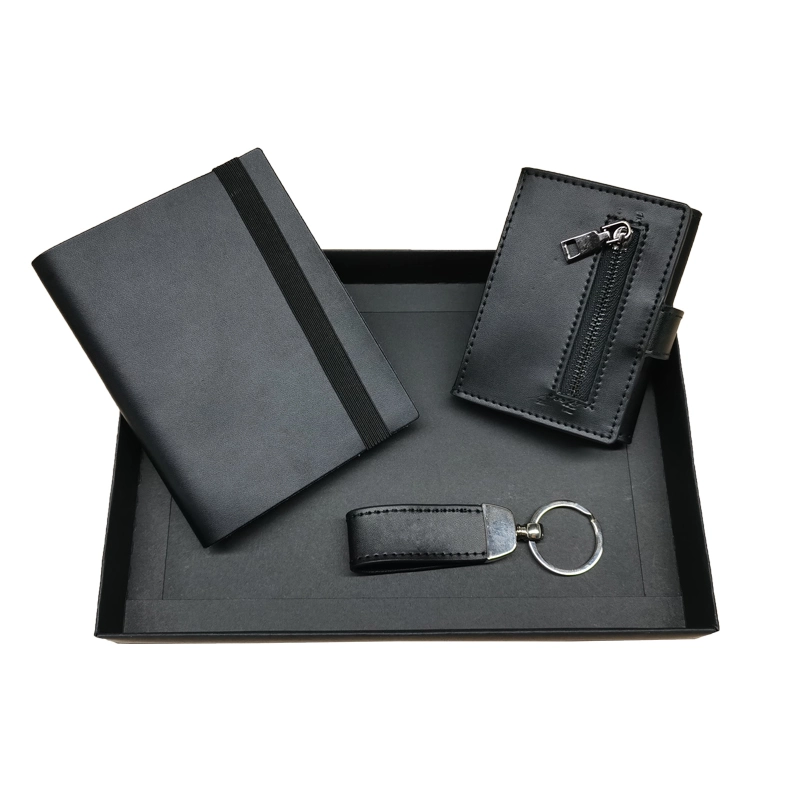 Ordinateur portable de jeu de clés de portefeuille en cuir véritable ensemble cadeau d'affaires