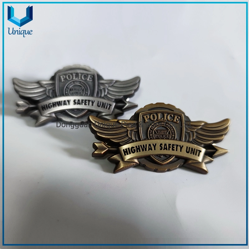 Fábrica al por mayor Custom 3D Logo Militar Seguridad Policía Bada, Antique Plata / Oro Metal Bada para Souvenir Regalos