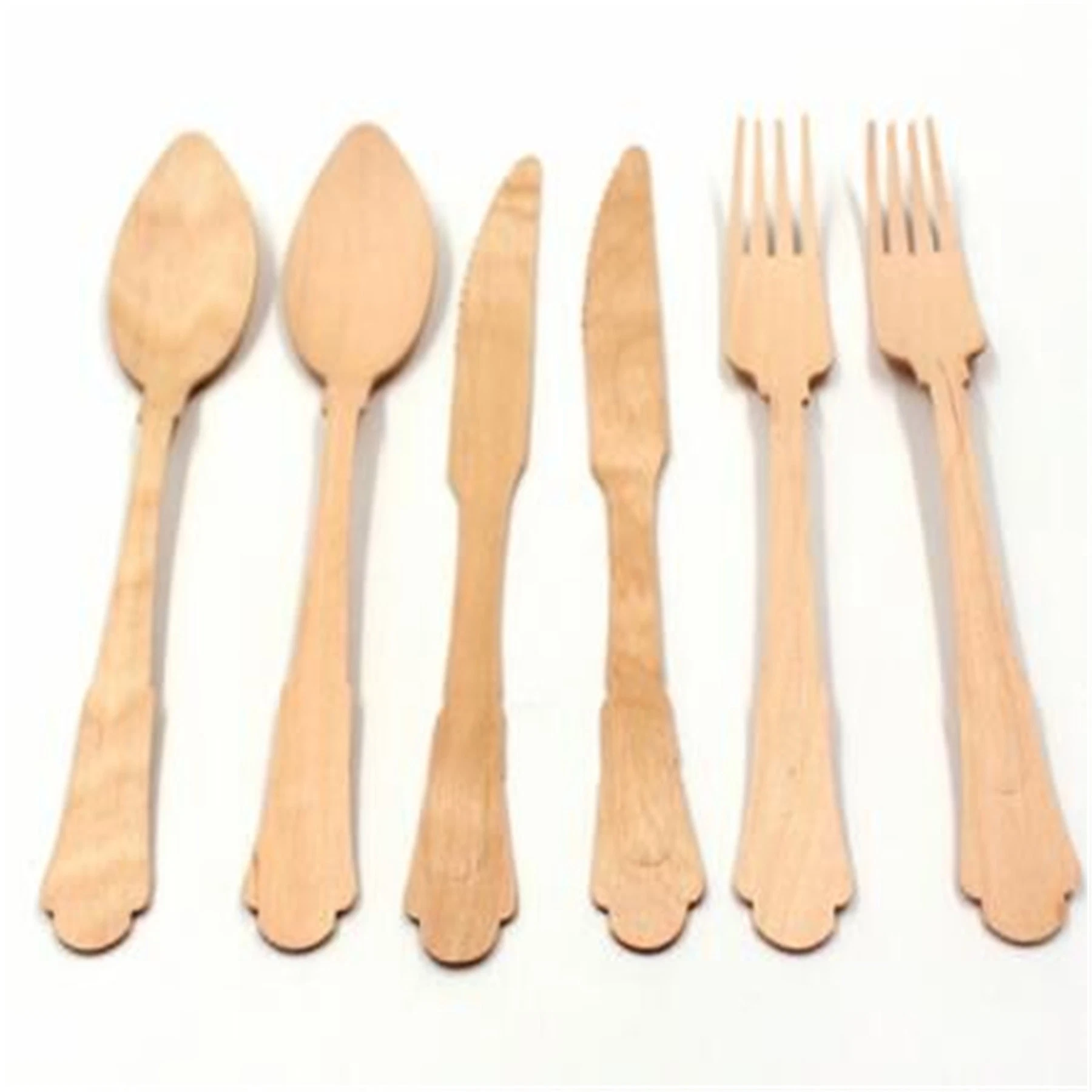 Custom Printed Disposable Natural Safe Wooden Spoon Fork Knife Cutlery Set