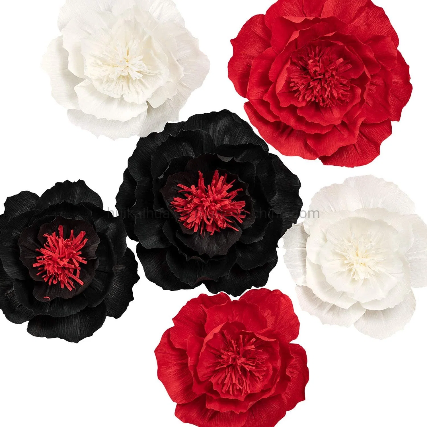 Black and Red Theme Crepe Paper Flowers 3D يتم تعديلها يدويًا من قبل مشغلي الألعاب يترك حفل زفاف ديكور حرفة جدار خلفية