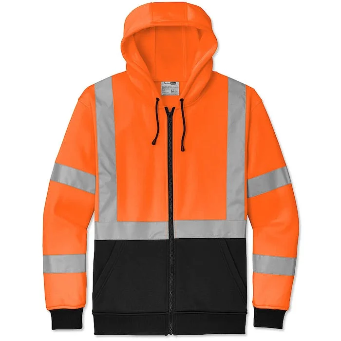 Hi Vis Jacket Hooded Visibility Hoodie Safety Work Zip up Fleece Hoody Hooded Jumper Sweatshirt Security Workwear