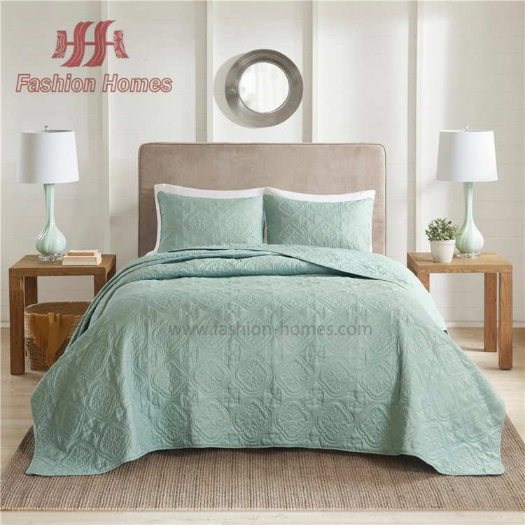 F-3232 Ok Designs Bed Sheets Microfiber Flower Embroidery Quilt Bedspread Set