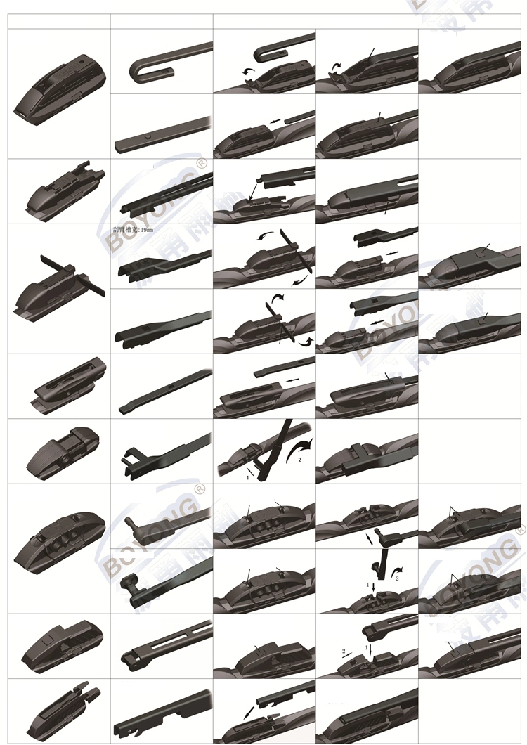 by-119c Soft Wiper Blade with 10 Adaptors Fitting for 99% Cars