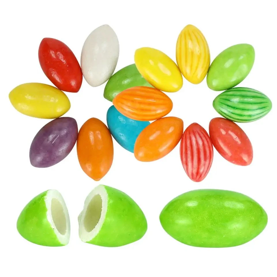 Chinese Halal Colorful Blend Fruit Flavor Sweet Oval Olive Bubble Gum