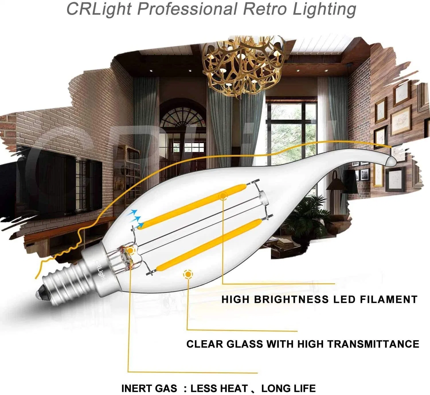 Hot Selling LED Bulb Candle 4W (40W Equivalent) 480lm 2200-6500K E14/E27 360degree LED Filament Bulb Lamp with CE Approved
