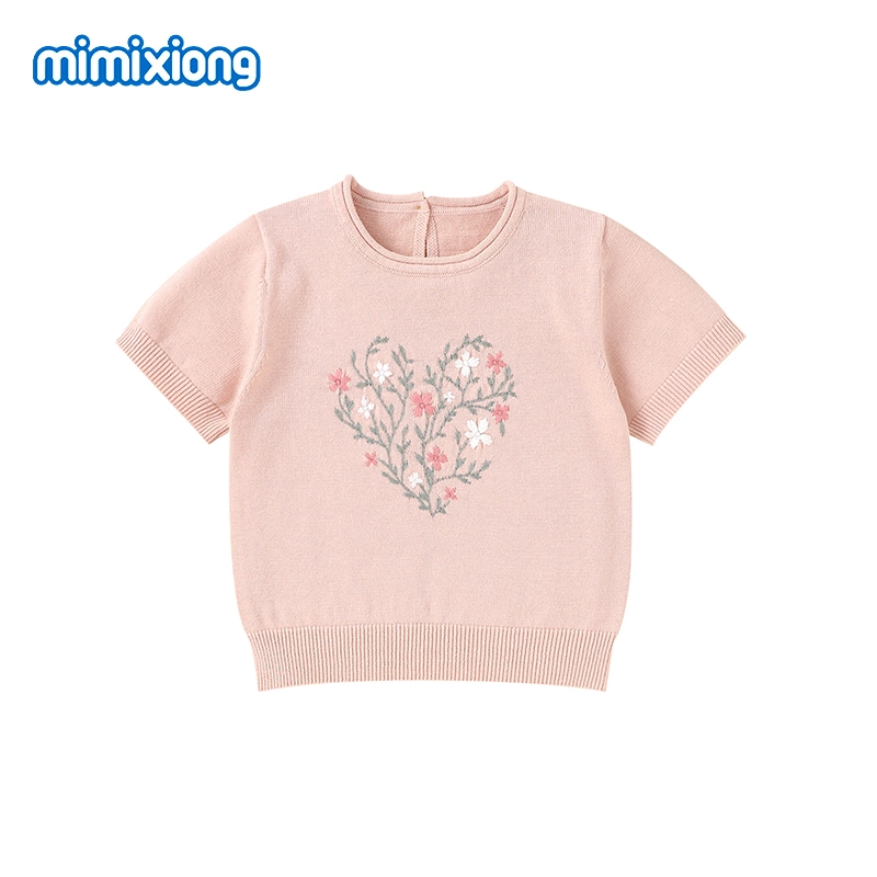 Mimixiong Knitted Baby Short Upper Sweaters Heart Flower Pattern Toddler Pullover Sweater