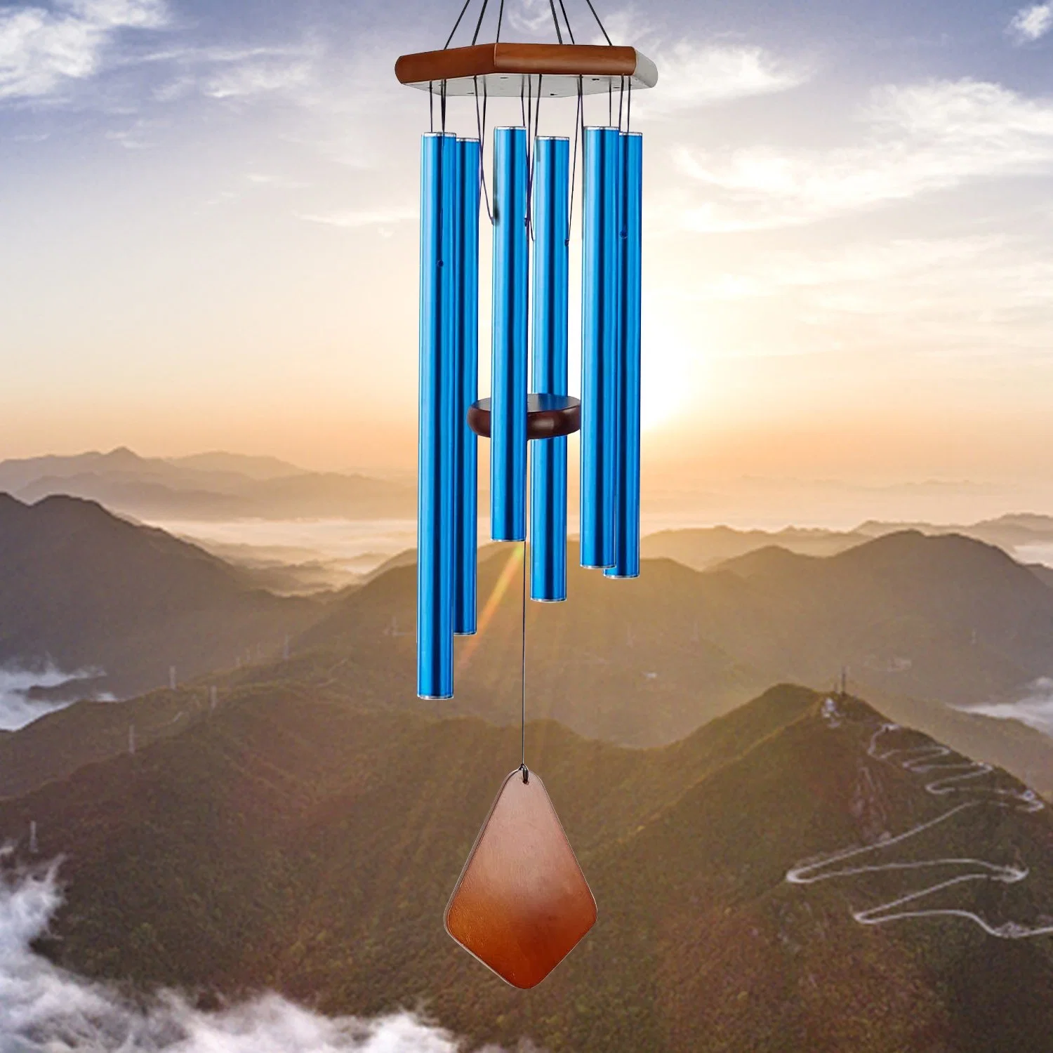 Outdoor 6 Tubes, 30 Inch, Blue Beautiful Melodies Wind Chimes, Wind Spinner