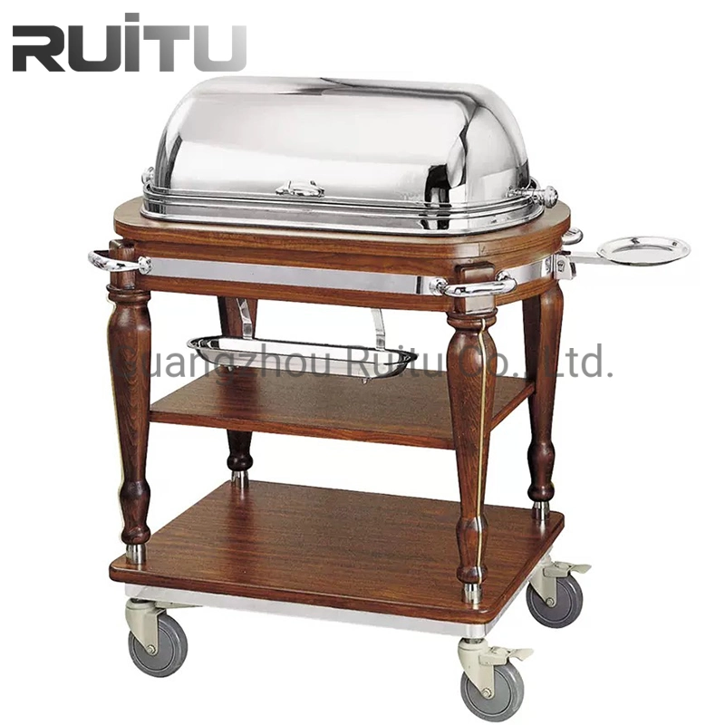 Knocked-Down Metal Stainless Steel Rolling 2 Layer Hand Carts Trolley with 4 Wheels for Hospital & Hotel Room Bar Restaurant Food Serving Transport Trolley