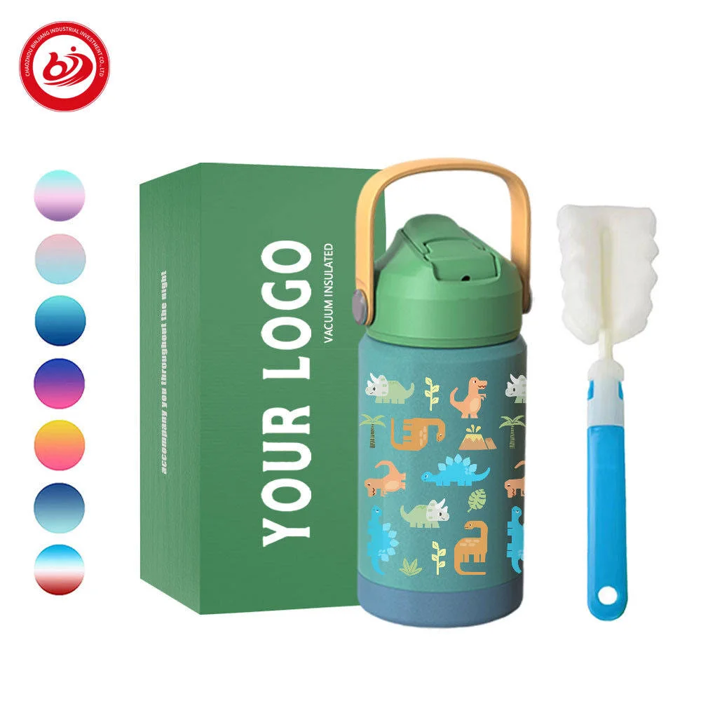 Eco Friendly Double Wall Cute Insulated Stainless Steel Water Bottle with Silicone Boot Straw for Kids Children's School