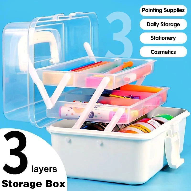 Craft Tool Box 3 Layer Storage Box Art Craft Box Tackle Box Organizer Hair Supply Organization Box Sewing Box Medication Organizer White Plastic Tool Box