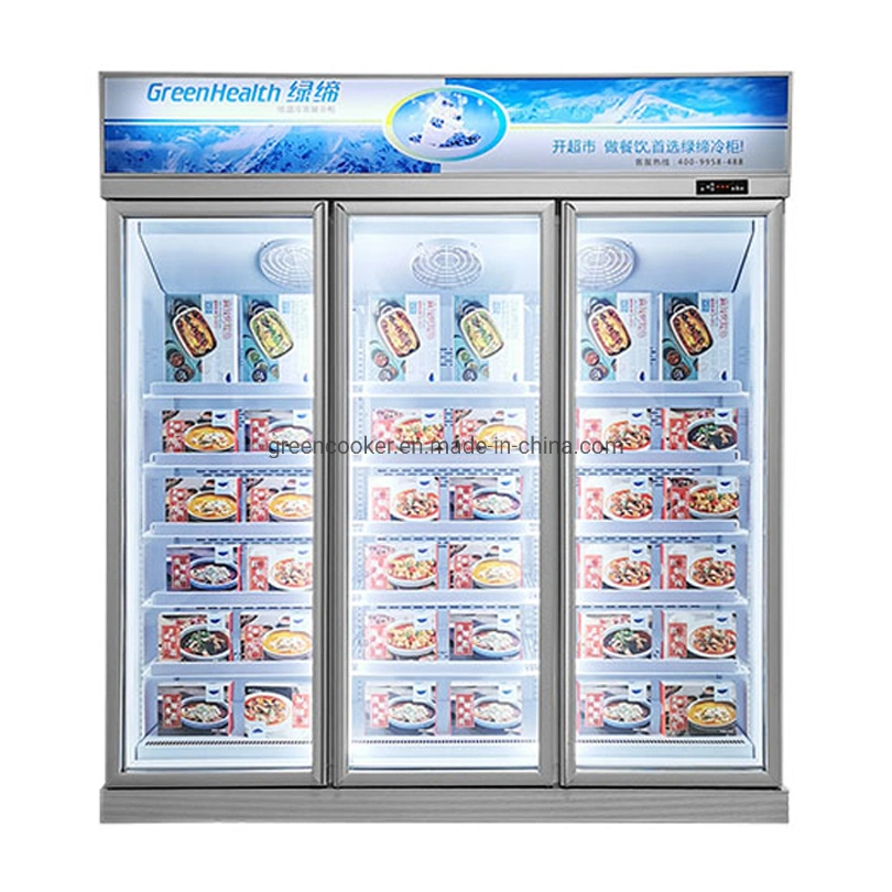 -22 grados en vertical exhibiciones comerciales puerta de cristal helado expositor frigorífico congelador para supermercado