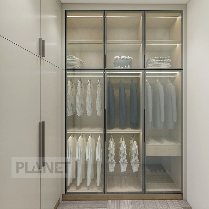 Whole House Furniture Custom Metal Design Bedroom Walk-in Closet Wardrobe Aluminum Frame Glass Door