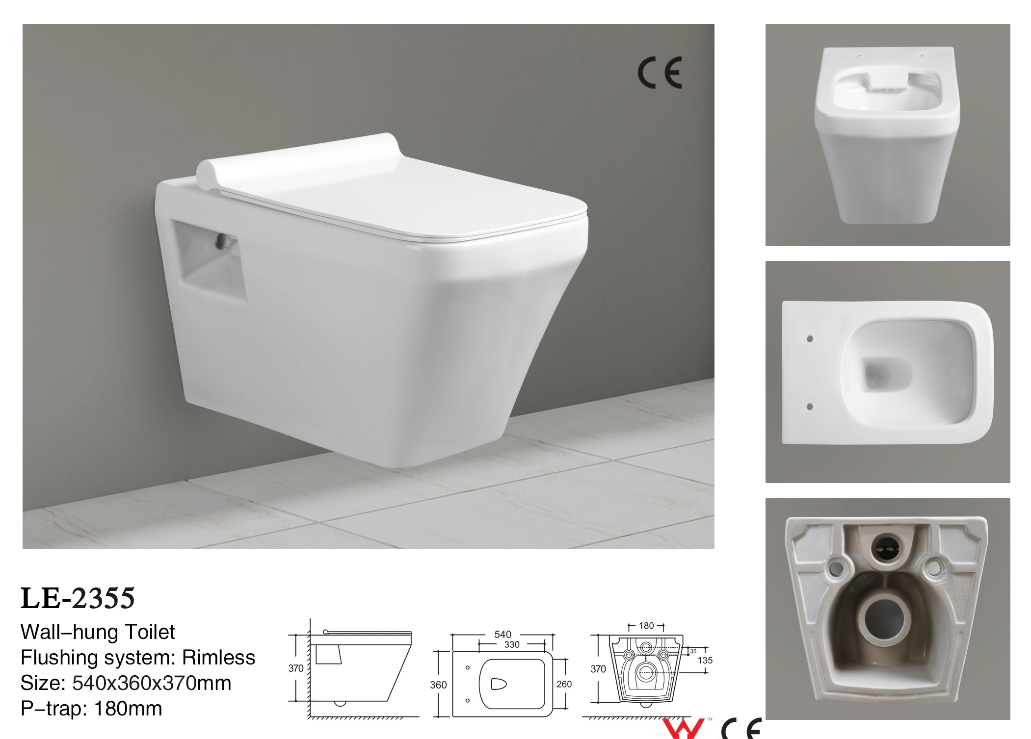 Design em cerâmica, sanitários pretos coloridos Rimless tornado Flush Wall Hung WC 2353-Oi