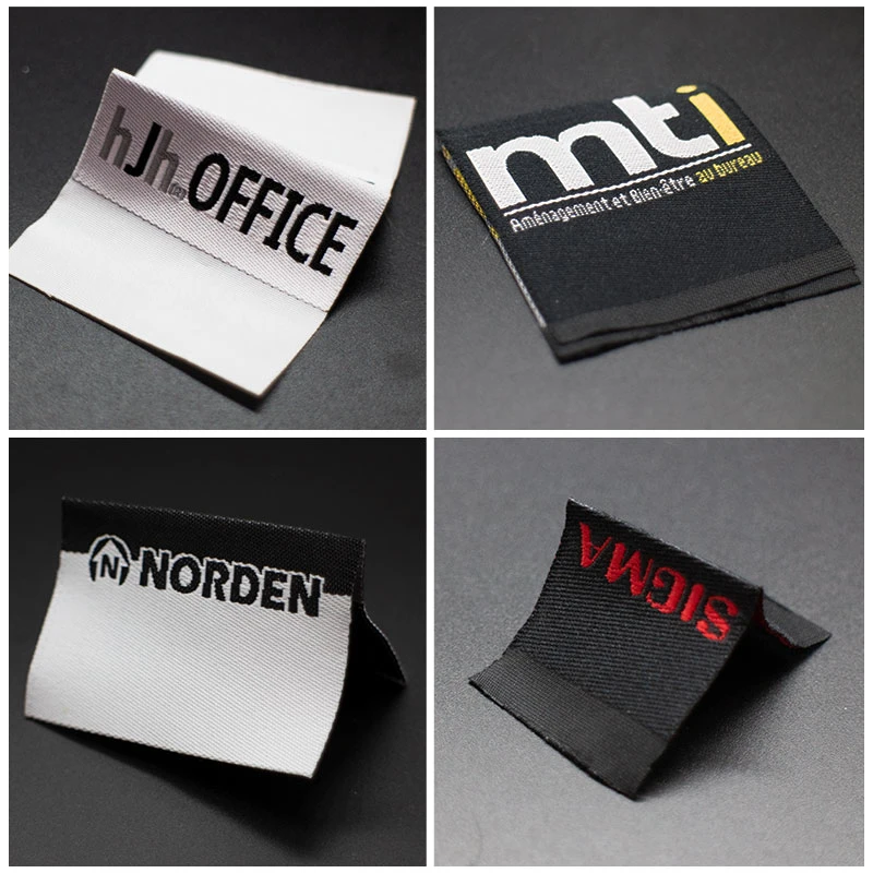 Custom силиконовый полиэстер Satin тканого Tag наклеек с логотипами для мода одежда Сумки Обувь головные уборы