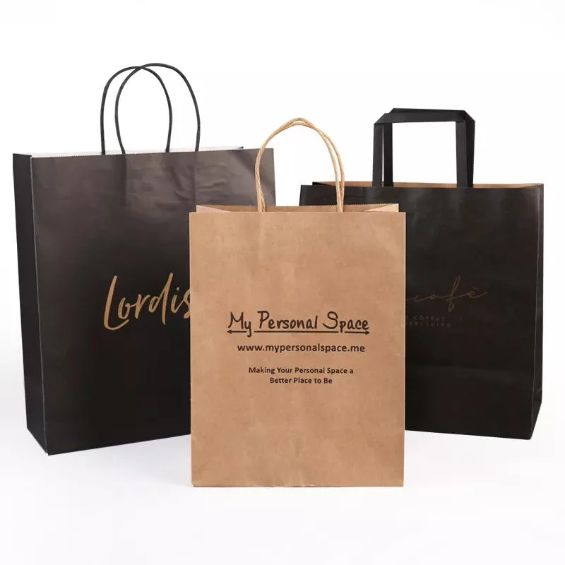 Recyclable Kraft Eco-Friendly with Twist Shipping Shopping Food Bag Printed Stamping Cosmetic Skin Care Fashion Paper Bag