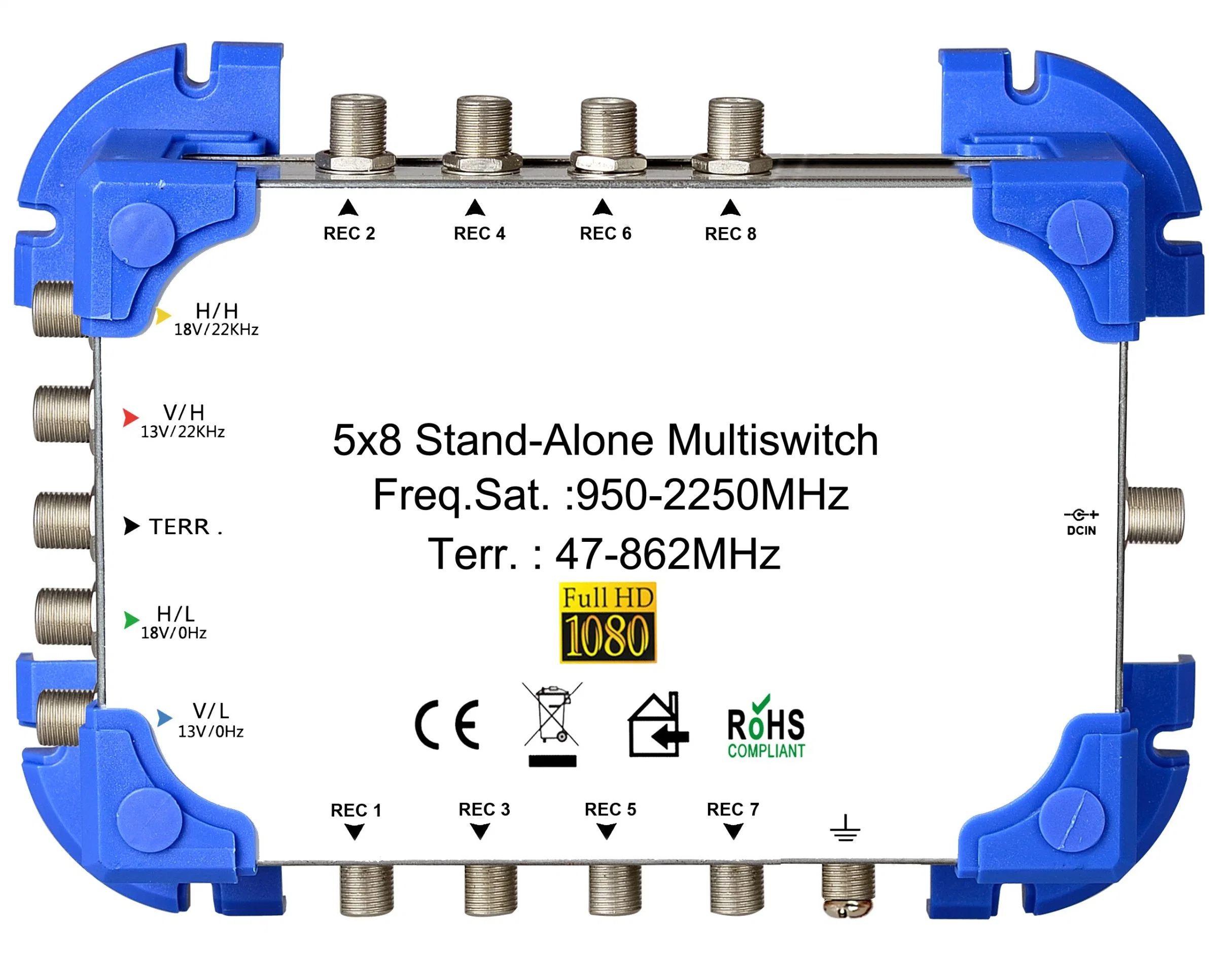 Quatre signaux SATV commutés via 13/18V 5 in 4 OUT Multicommutateur satellite autonome