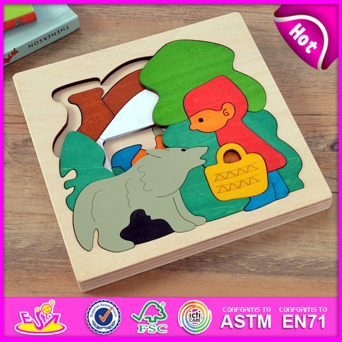 Kids Learn Toy Wooden Block Puzzle in a Wood Box, Colorful Wooden Cube Block Puzzle, Best Wooden Story Puzzle for Children W14A147