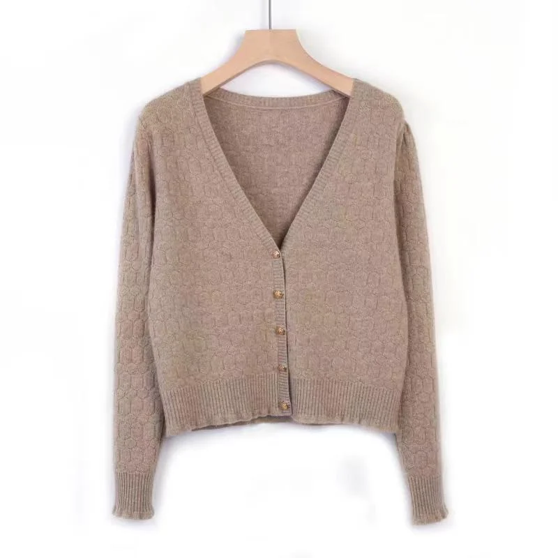 100% Ladies Cashmere Toast Color Sweater with Big Triangle Collar