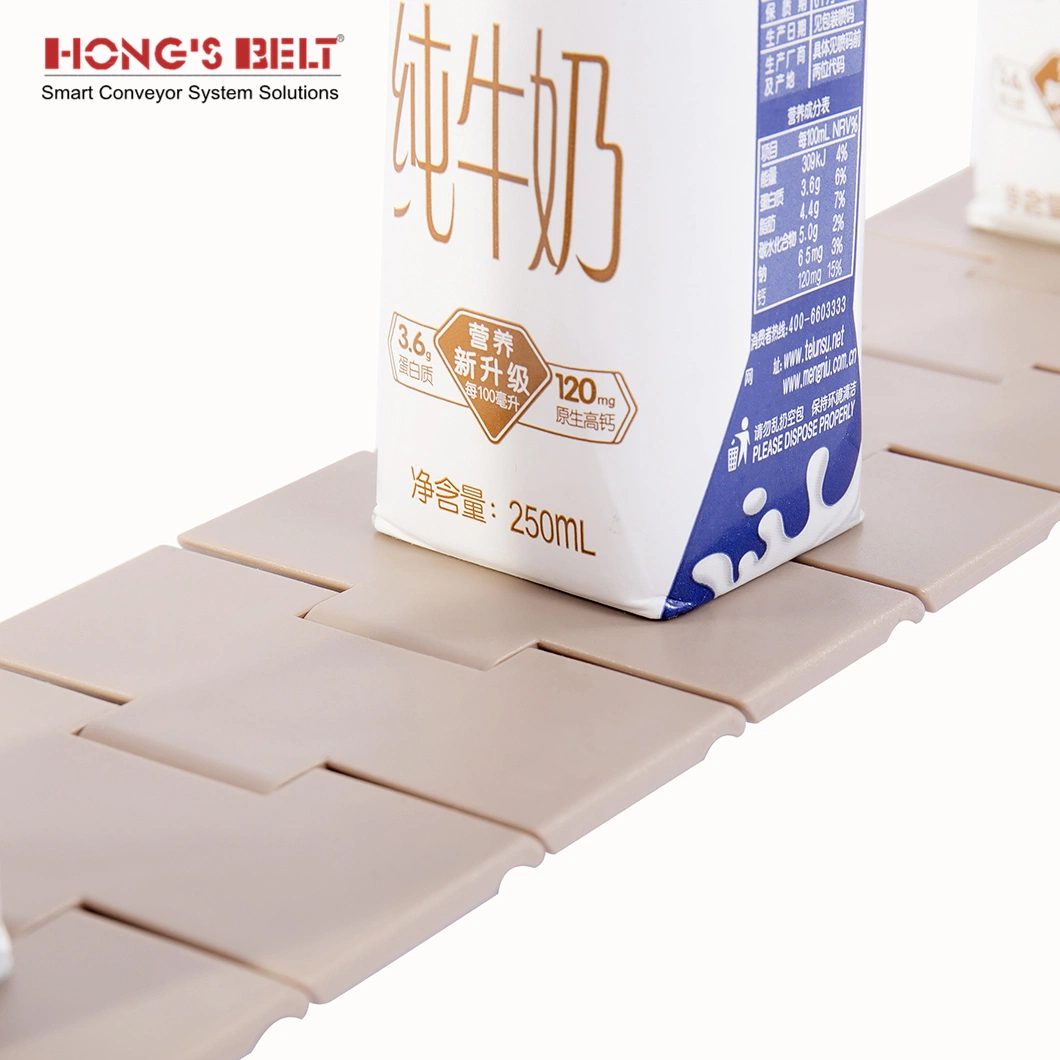 Hongsbelt 828-K325 de la cadena de la parte superior plana de la cadena de plástico para botellas