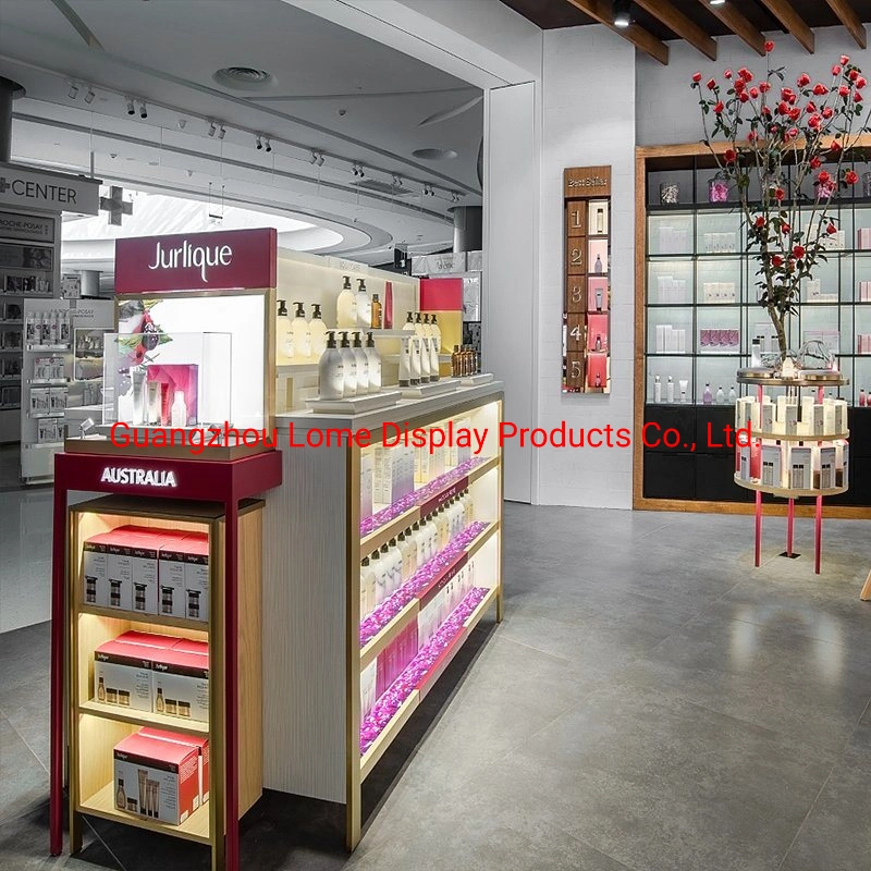 Cosmetic Display Stand Shopping Mall Makeup Stand Rack Design Wooden Shelving