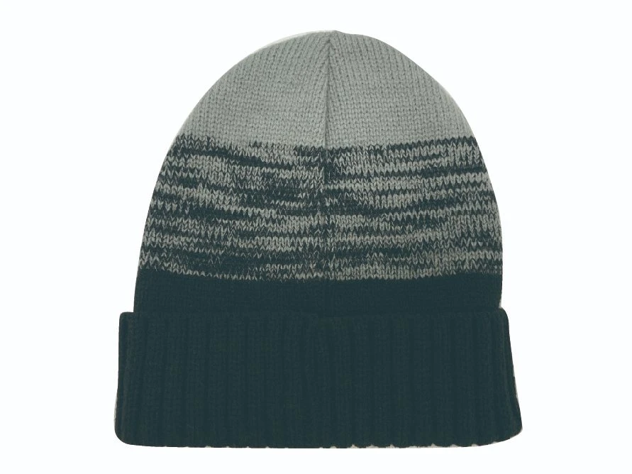 ODM Custom Logo Grey Black Stripe Knitted Soft Fashion Beanie Hat