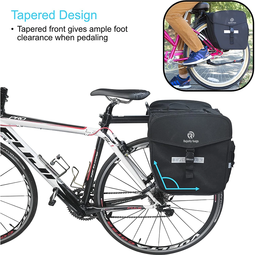 Bolsas de bicicleta de doble frannier 36L Gran capacidad para bicicleta trasera Asa de transporte de cremallera tiras reflectantes de seguridad Bolsa para bicicletas