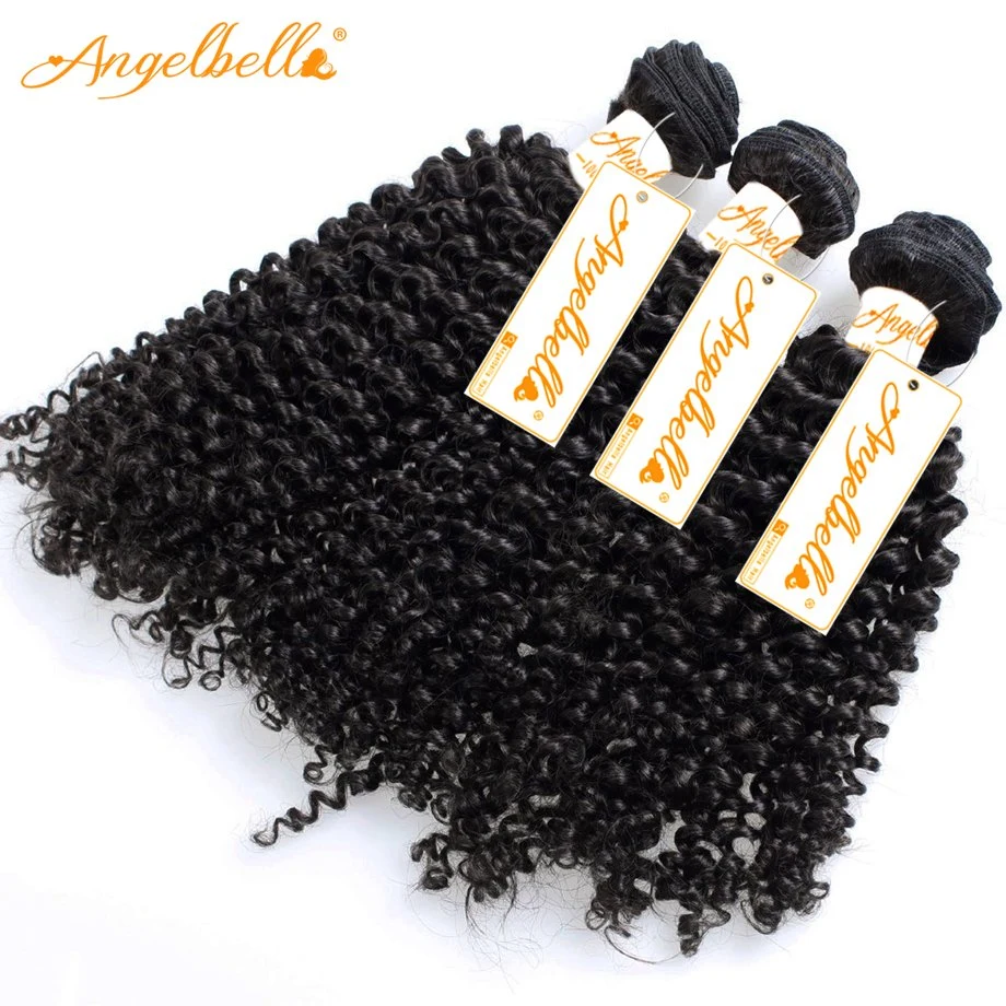 Angelbella Indian Kinky Curl Hair Weaving 1b# Human Hair Weft