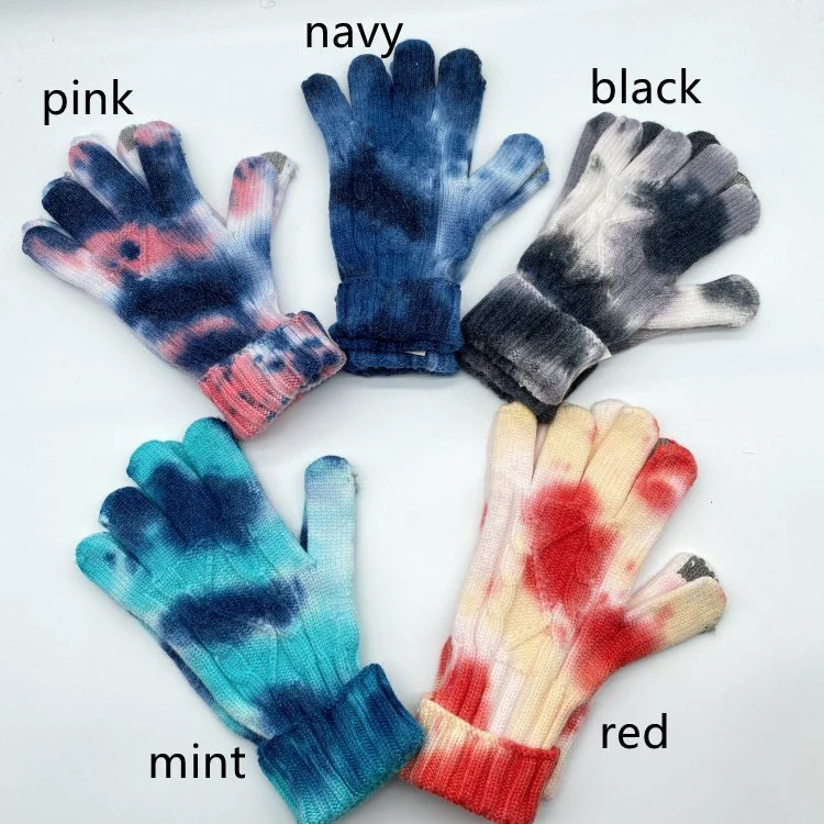 Mode hiver chaud gros tie dye tactile femmes Gants tricotés