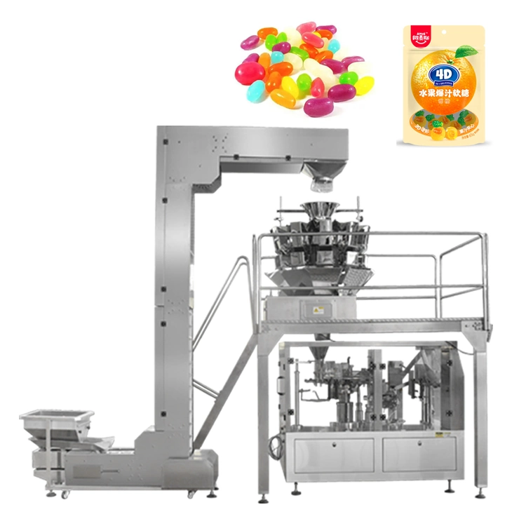Vffs de pesage à fonctionnement automatique Snack Toffy Machine d'emballage de bonbons Standup Pochette Sac doux dans le sac d'emballage secondaire