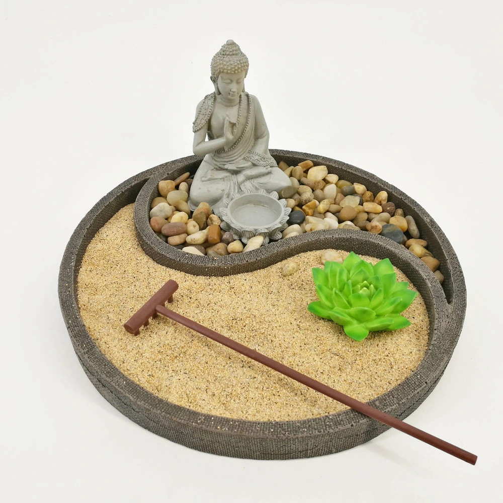 Buddha Zen Garden Lotus Flowers Tea Light Candle Sand Rocks Decoration