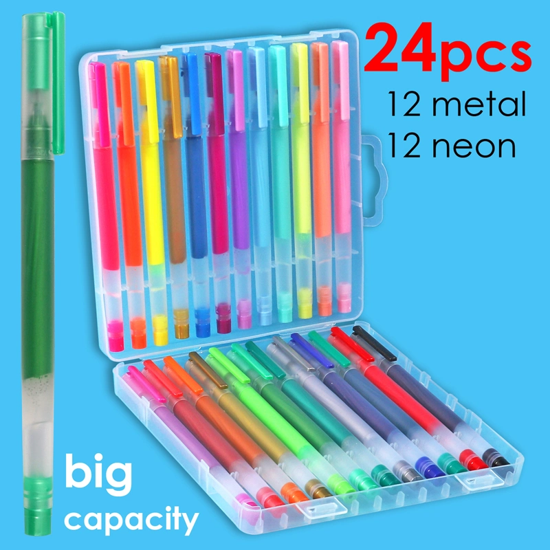 Foska Plastic Kids 24PCS Pastel Neon Metal Gel Ink Pen