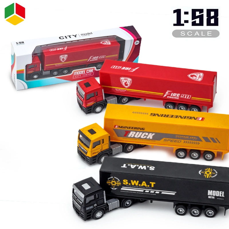 QS Promotion Gift Wholesale/Supplierr High quality/High cost performance  OEM Pull Back 1/58 Alloy Die Casting Metal Container Models Kids Diecast Construction Trucks Car Vehicles Toy