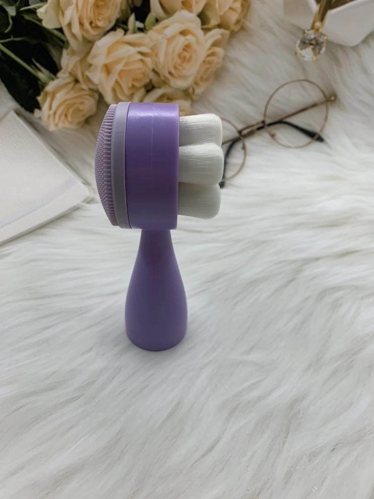 Brosse pour le visage en plastique violet avec poignée en ABS et blanc synthétique Cheveux