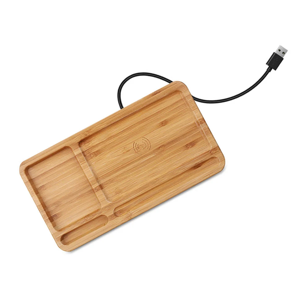 New Arrival Multifunction 2 in 1 Bamboo Wireless Charger Table Desk 5W 10W 15W Wireless Charging Pad