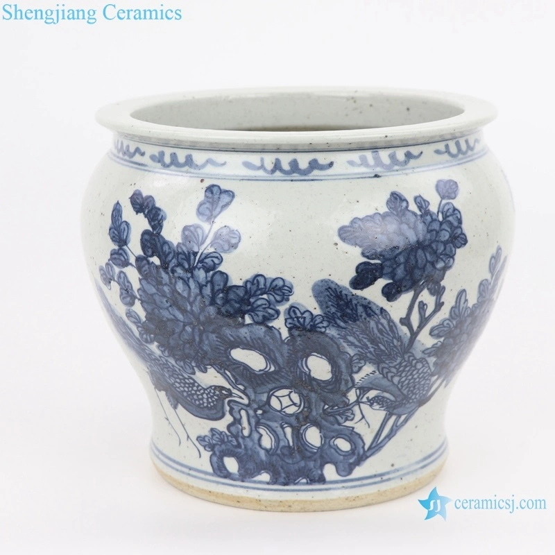 Archaize Hand-Painted Flower and Bird Pattern Grain Porcelain Vats Urns Ceramic Flower Pot